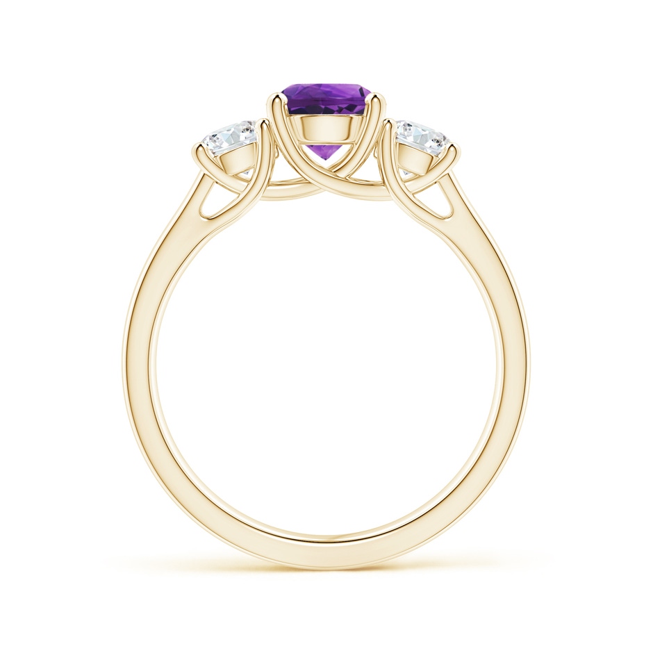 6mm AAAA Classic Round Amethyst and Diamond Three Stone Ring in Yellow Gold side-1