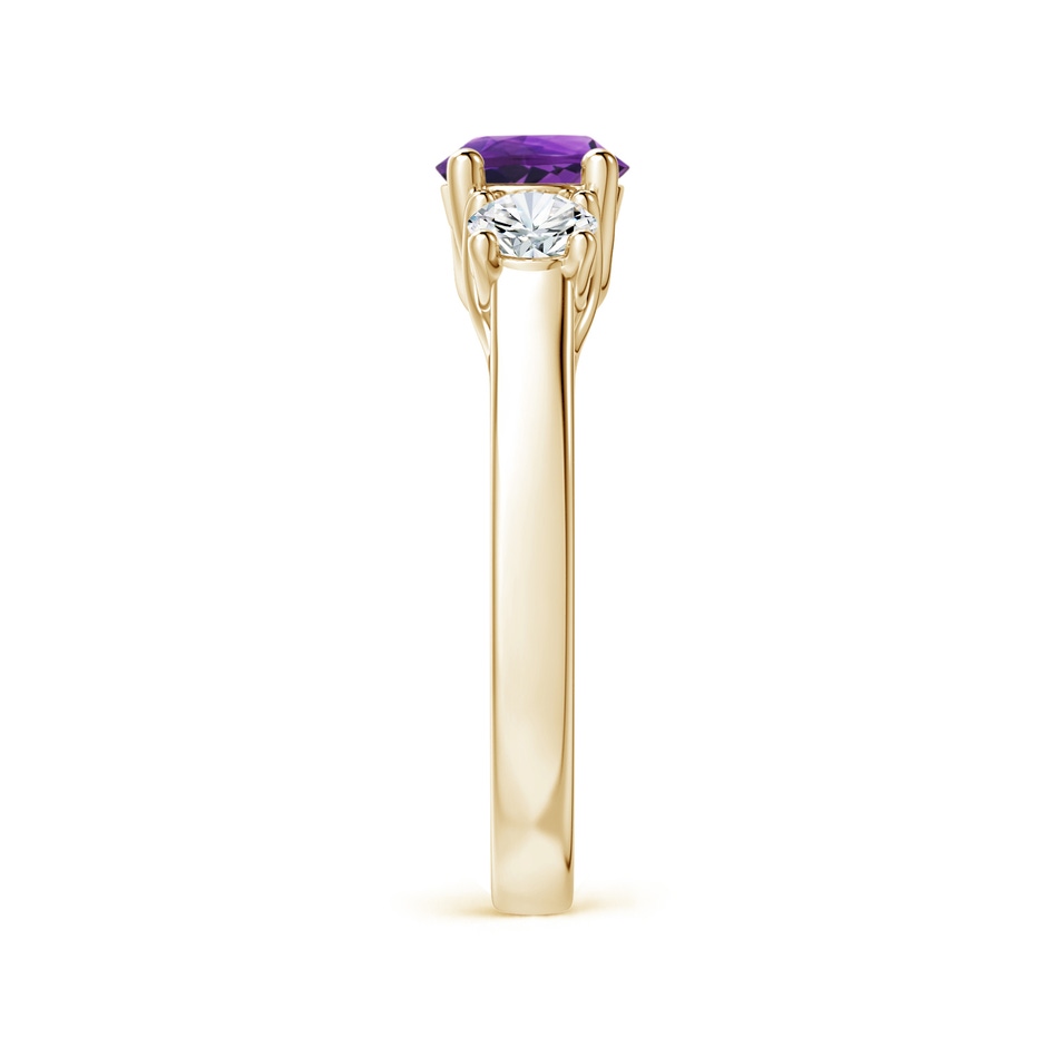 6mm AAAA Classic Round Amethyst and Diamond Three Stone Ring in Yellow Gold side-2