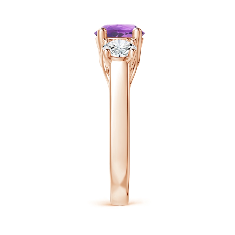 7mm A Classic Round Amethyst and Diamond Three Stone Ring in Rose Gold side-2