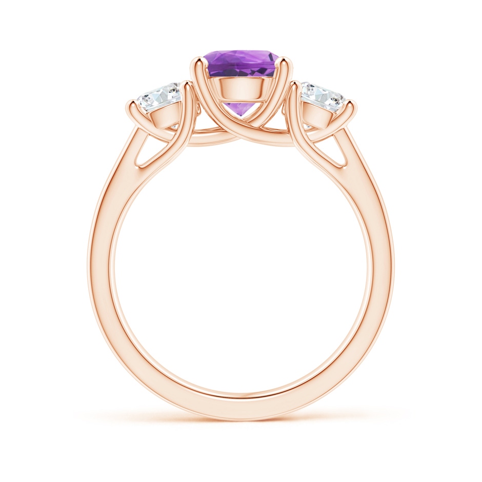 7mm AA Classic Round Amethyst and Diamond Three Stone Ring in Rose Gold side-1