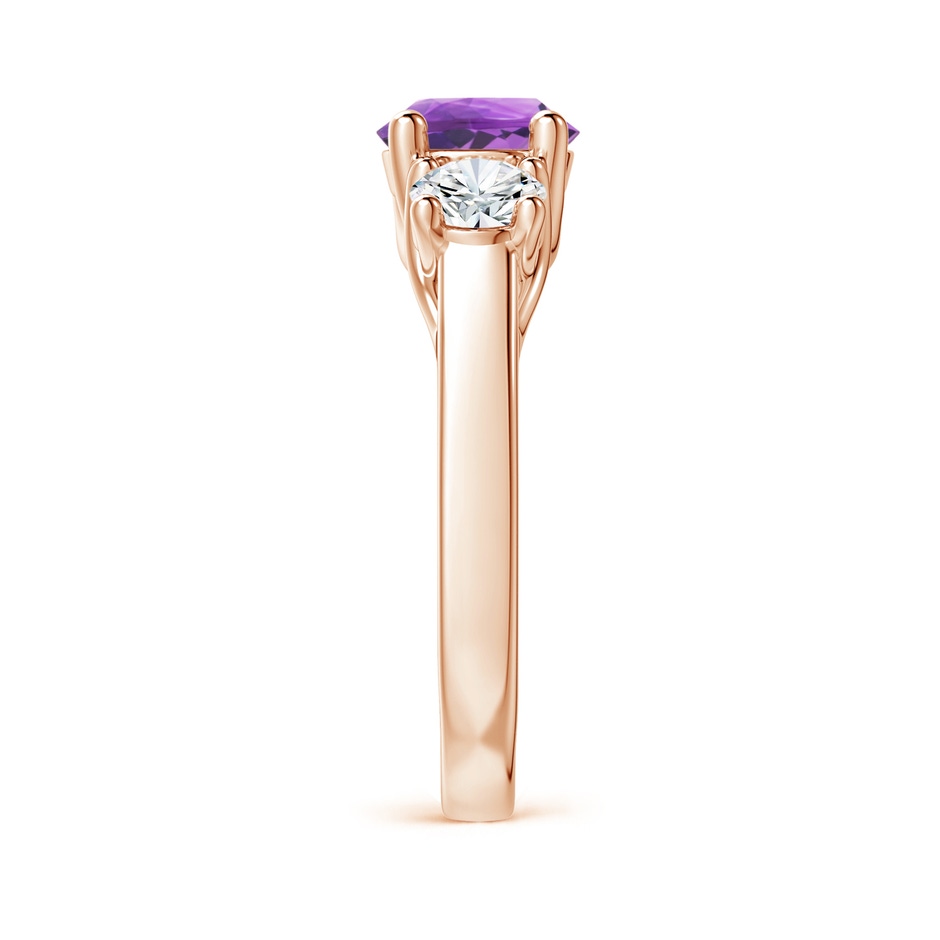 7mm AA Classic Round Amethyst and Diamond Three Stone Ring in Rose Gold side-2