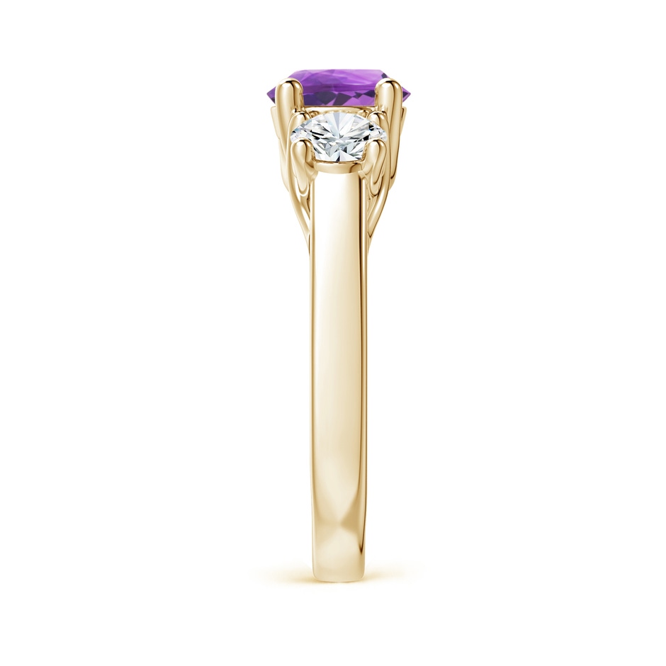 7mm AA Classic Round Amethyst and Diamond Three Stone Ring in Yellow Gold side-2