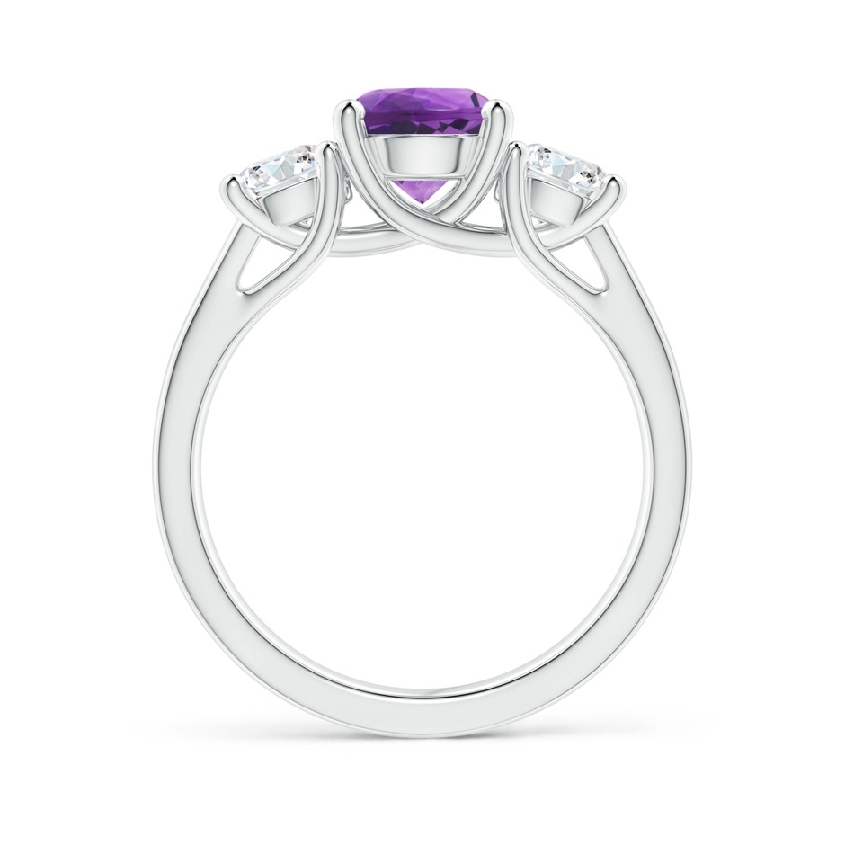7mm AAA Classic Round Amethyst and Diamond Three Stone Ring in White Gold side-1