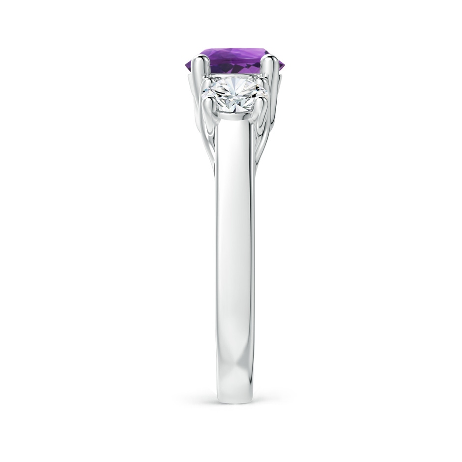 7mm AAA Classic Round Amethyst and Diamond Three Stone Ring in White Gold side-2