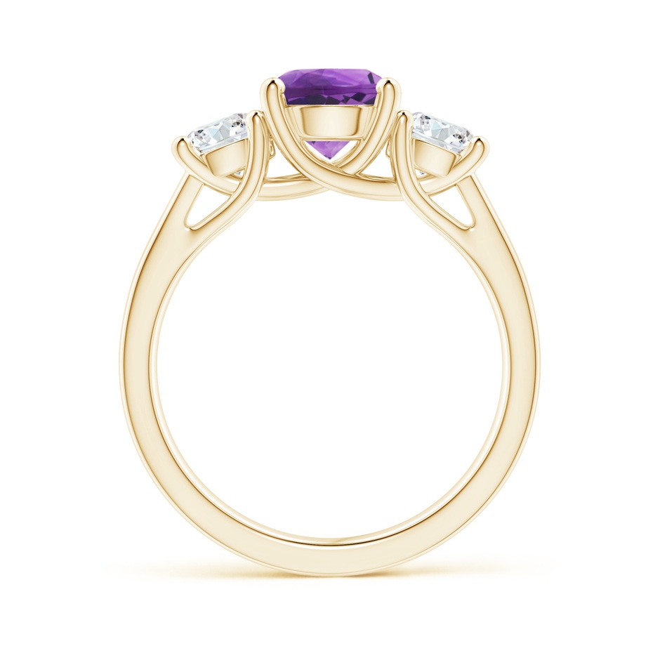 7mm AAA Classic Round Amethyst and Diamond Three Stone Ring in Yellow Gold side-1