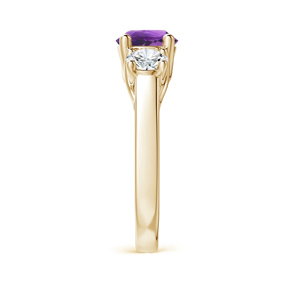 7mm AAA Classic Round Amethyst and Diamond Three Stone Ring in Yellow Gold side-2