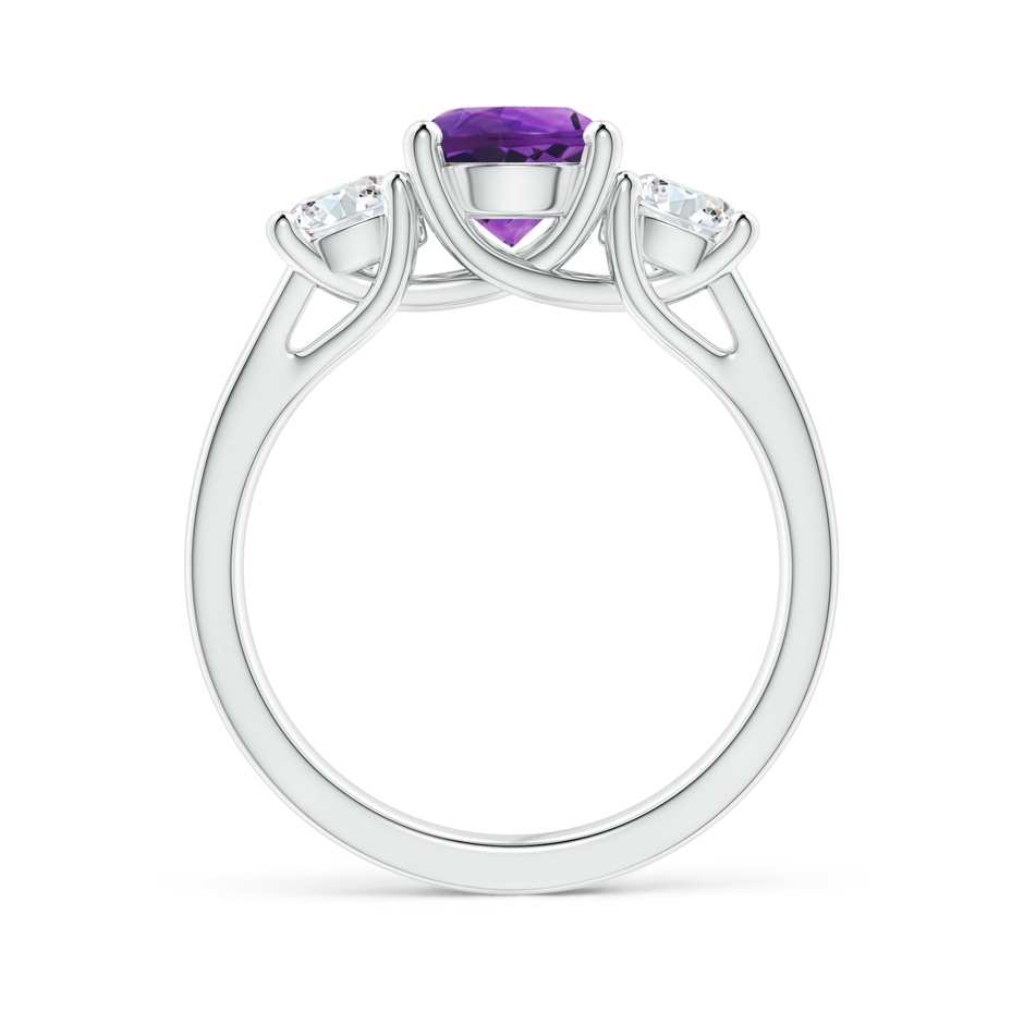 7mm AAAA Classic Round Amethyst and Diamond Three Stone Ring in White Gold side-1