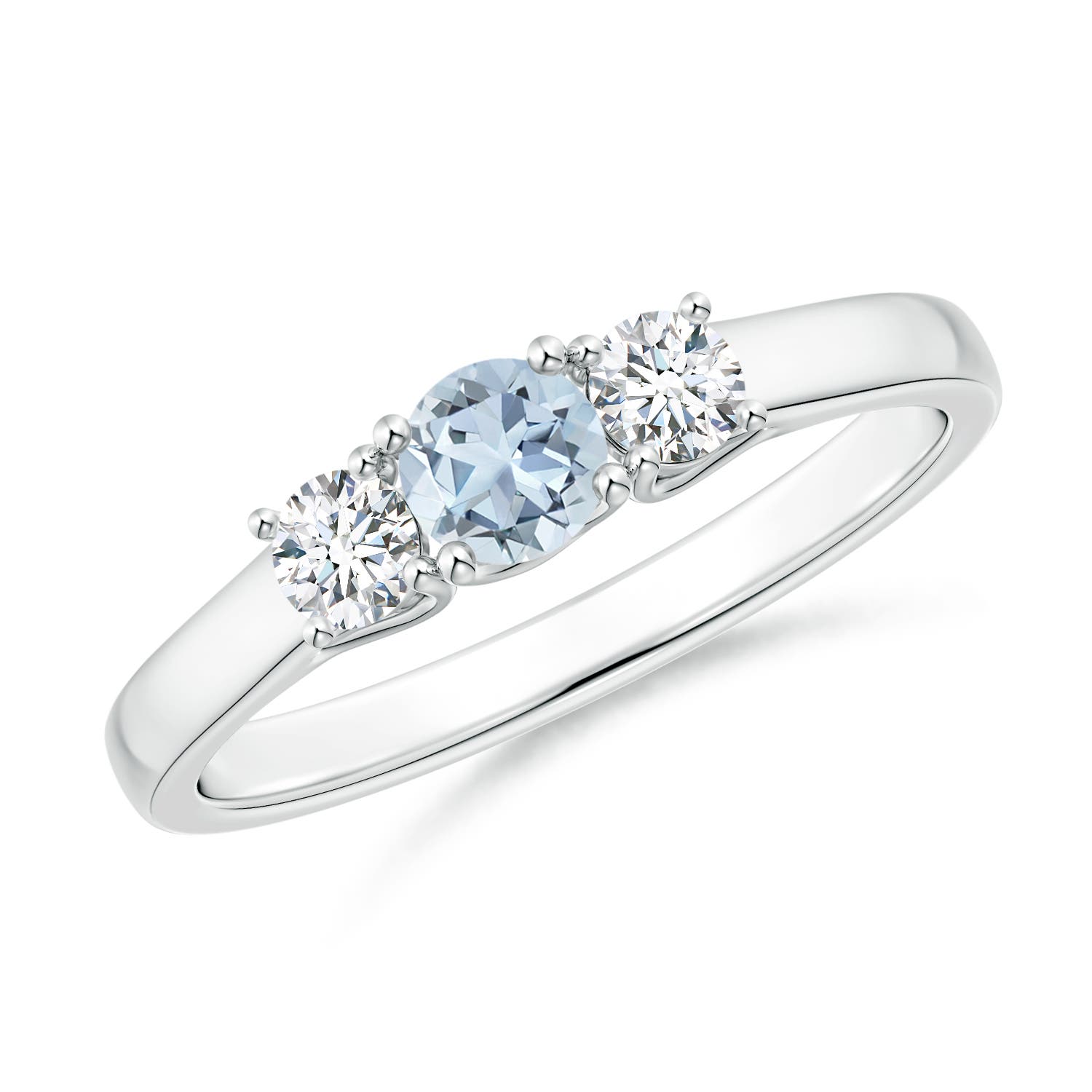 4mm A Classic Round Aquamarine and Diamond Three Stone Ring in P950 Platinum