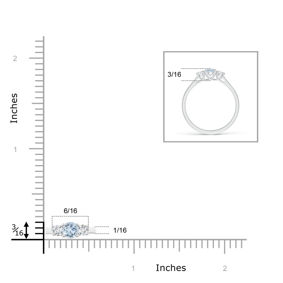 4mm A Classic Round Aquamarine and Diamond Three Stone Ring in White Gold ruler