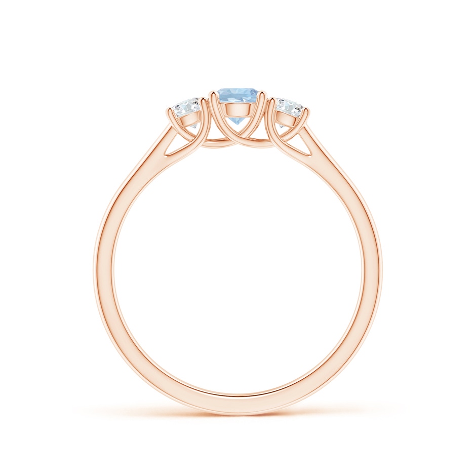 4mm AA Classic Round Aquamarine and Diamond Three Stone Ring in Rose Gold side-1