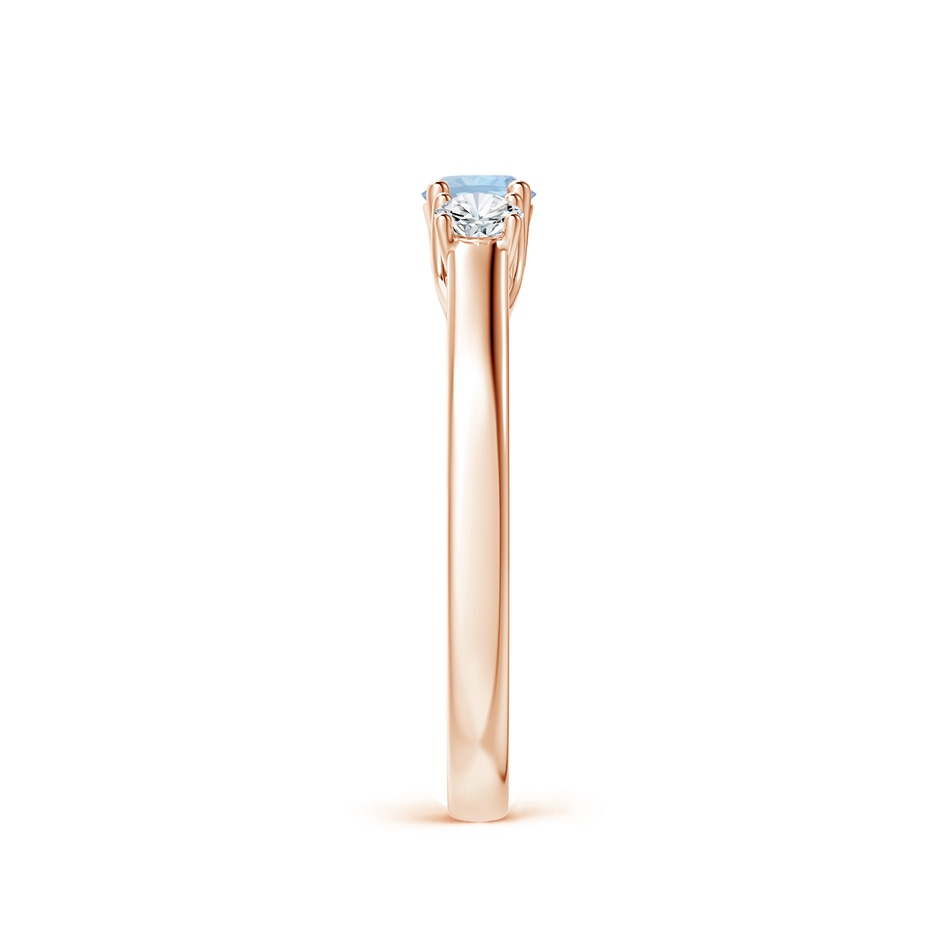 4mm AA Classic Round Aquamarine and Diamond Three Stone Ring in Rose Gold side-2