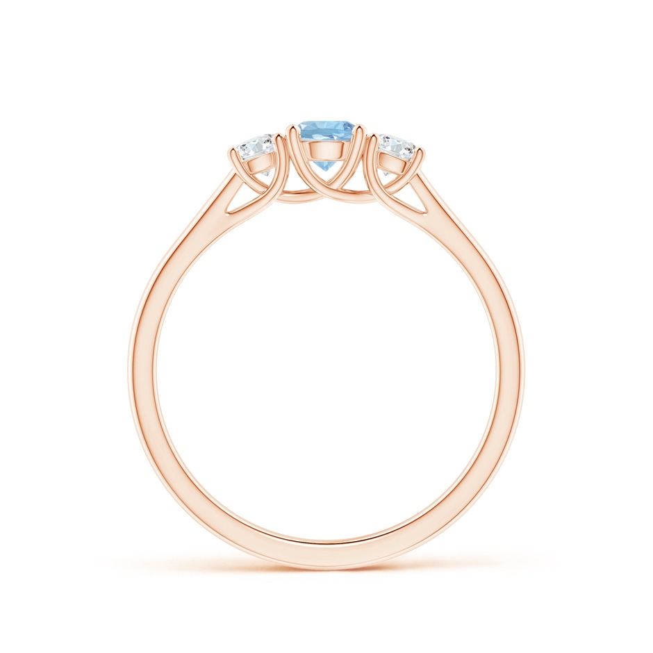 4mm AAA Classic Round Aquamarine and Diamond Three Stone Ring in Rose Gold side-1
