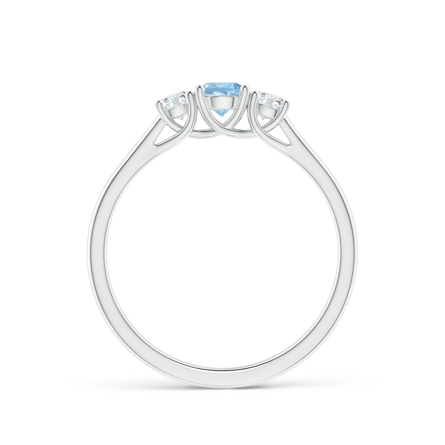 4mm AAA Classic Round Aquamarine and Diamond Three Stone Ring in White Gold - side 2