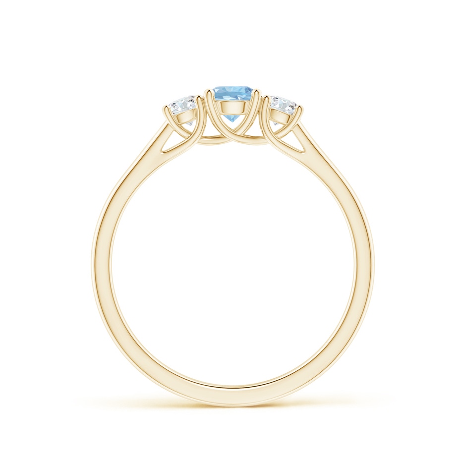 4mm AAA Classic Round Aquamarine and Diamond Three Stone Ring in Yellow Gold side-1