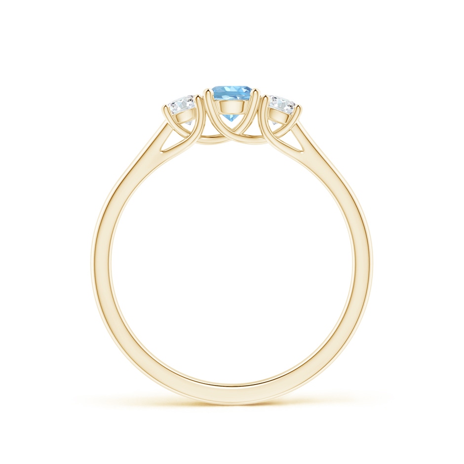 4mm AAAA Classic Round Aquamarine and Diamond Three Stone Ring in Yellow Gold side-1