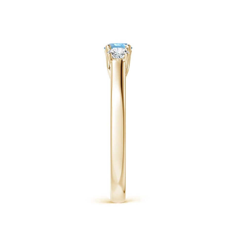 4mm AAAA Classic Round Aquamarine and Diamond Three Stone Ring in Yellow Gold side-2