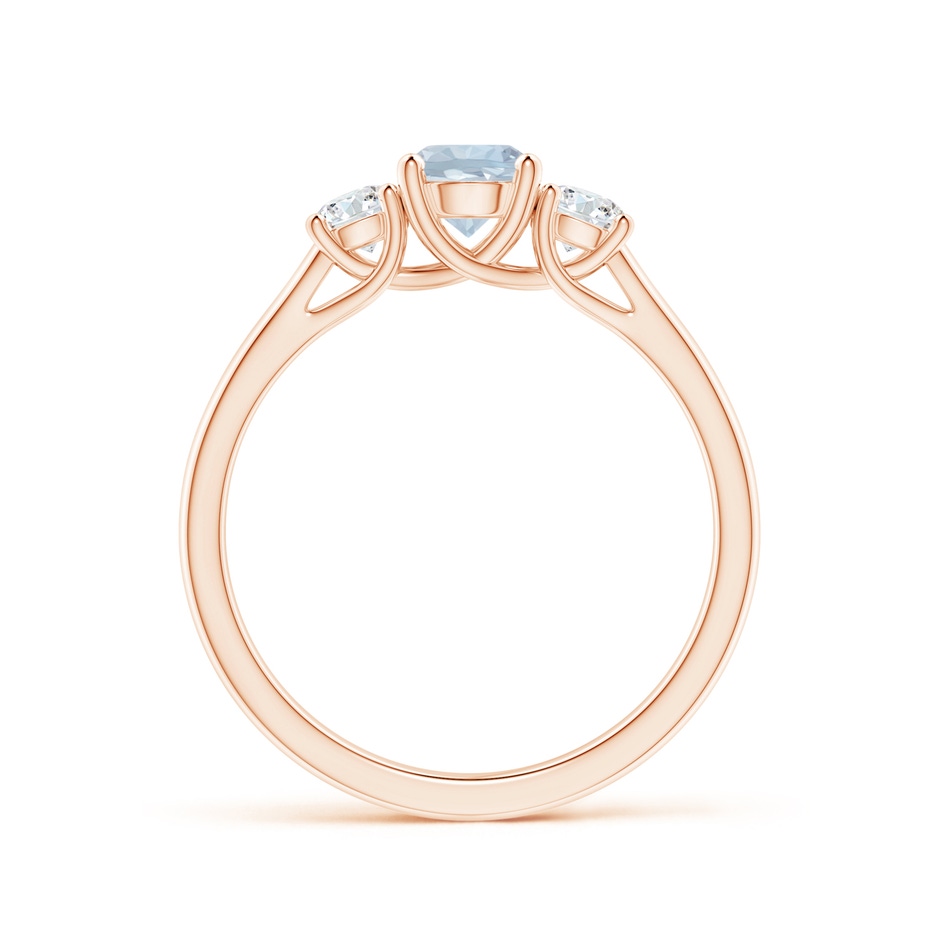 5mm A Classic Round Aquamarine and Diamond Three Stone Ring in Rose Gold side-1