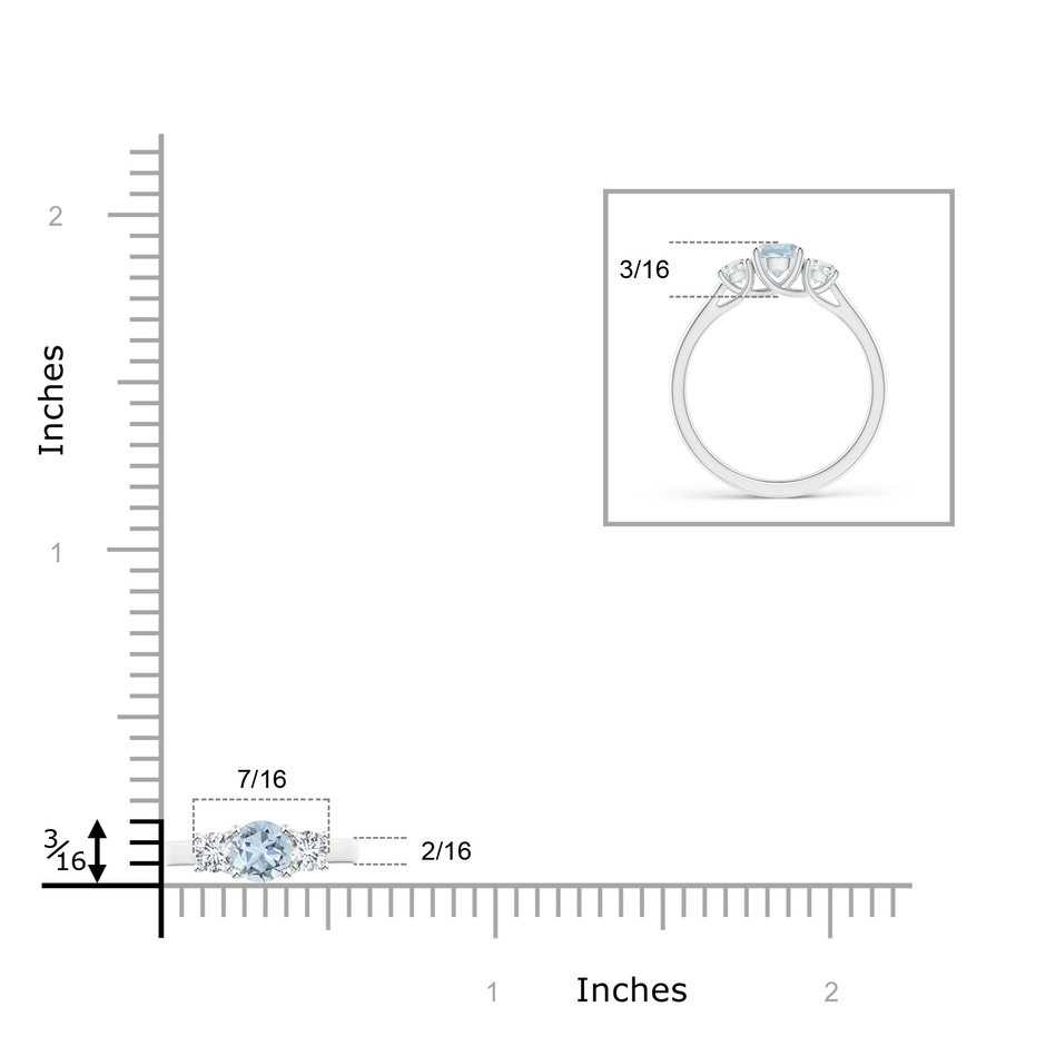 5mm A Classic Round Aquamarine and Diamond Three Stone Ring in White Gold ruler