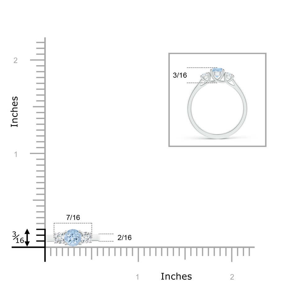 5mm AA Classic Round Aquamarine and Diamond Three Stone Ring in White Gold ruler