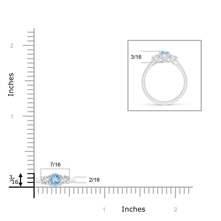 5mm AAA Classic Round Aquamarine and Diamond Three Stone Ring in P950 Platinum ruler