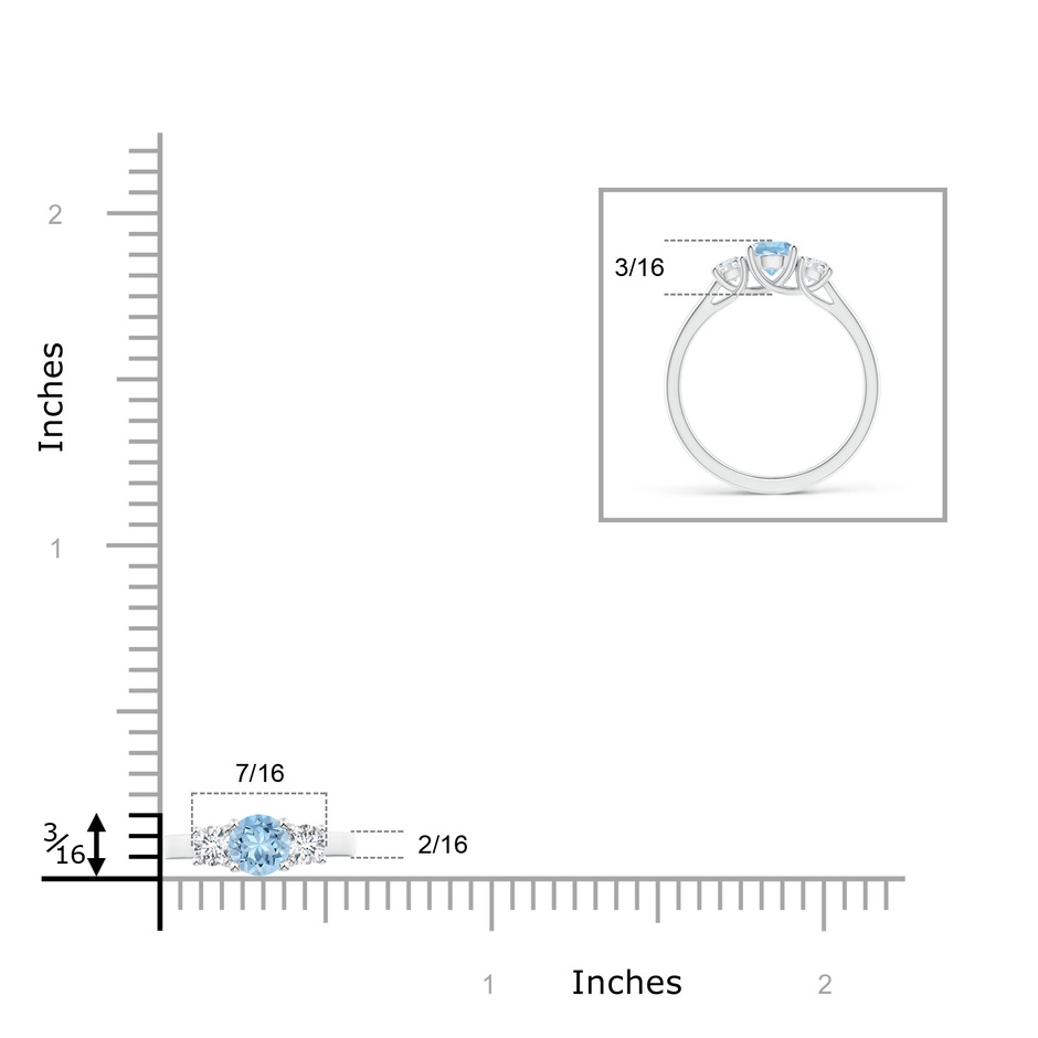 5mm AAA Classic Round Aquamarine and Diamond Three Stone Ring in White Gold ruler