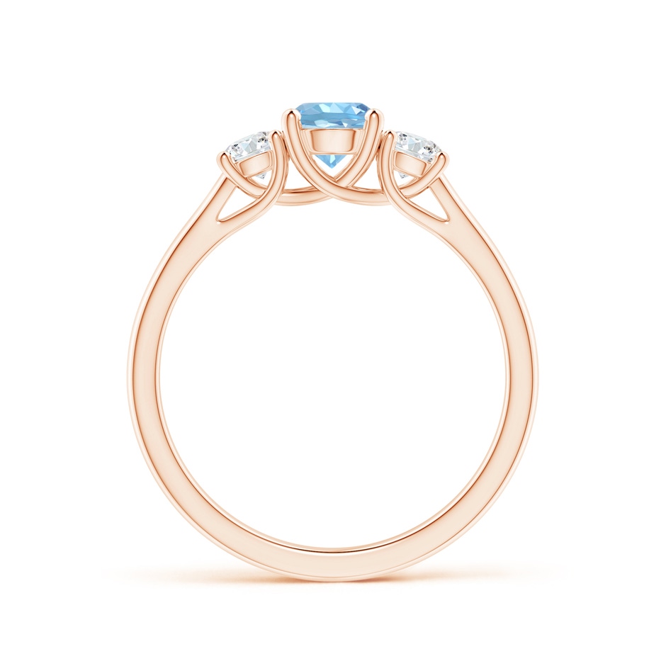 5mm AAAA Classic Round Aquamarine and Diamond Three Stone Ring in Rose Gold side-1