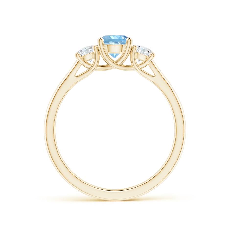 5mm AAAA Classic Round Aquamarine and Diamond Three Stone Ring in Yellow Gold side-1