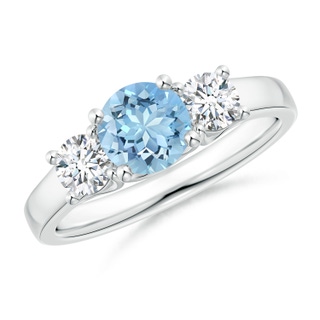 6mm AAAA Classic Round Aquamarine and Diamond Three Stone Ring in P950 Platinum