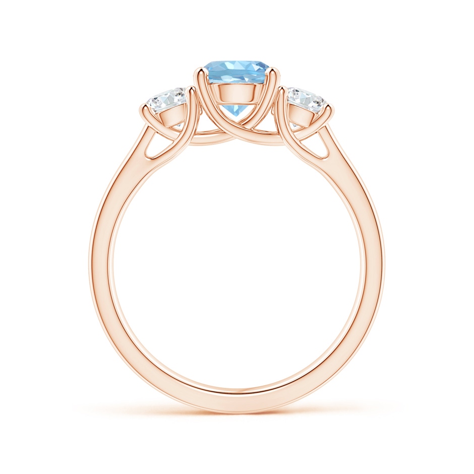 6mm AAAA Classic Round Aquamarine and Diamond Three Stone Ring in Rose Gold side-1