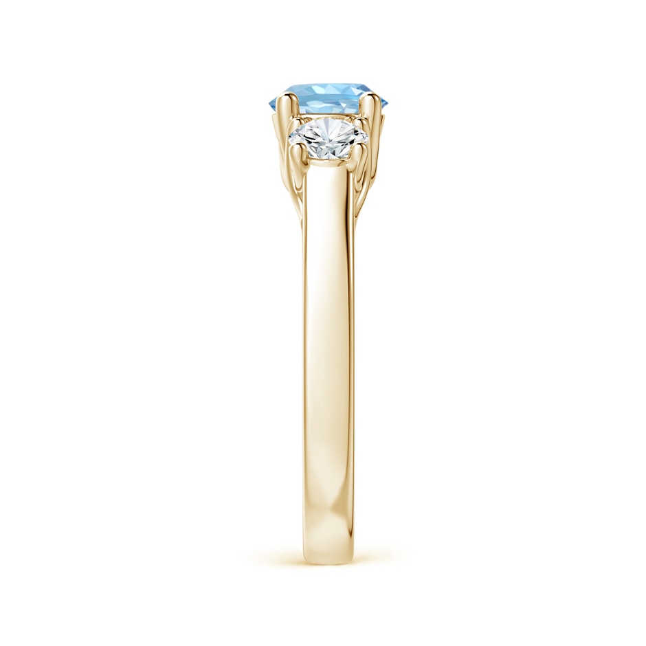 6mm AAAA Classic Round Aquamarine and Diamond Three Stone Ring in Yellow Gold side-2