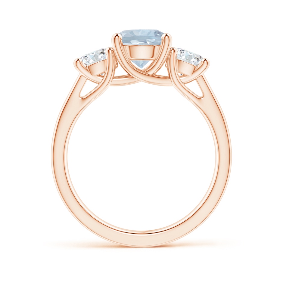7mm A Classic Round Aquamarine and Diamond Three Stone Ring in Rose Gold side-1