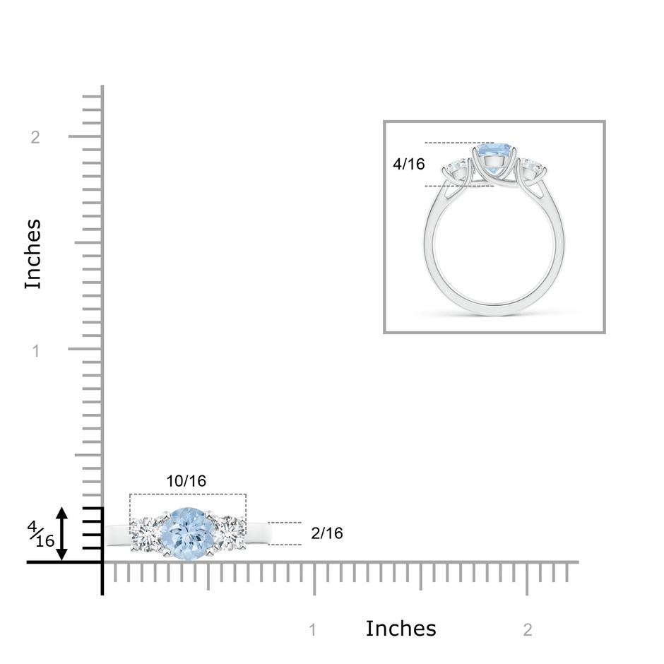 7mm AA Classic Round Aquamarine and Diamond Three Stone Ring in White Gold ruler