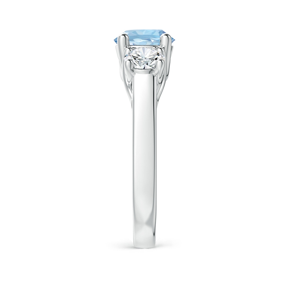 7mm AAA Classic Round Aquamarine and Diamond Three Stone Ring in White Gold side-2