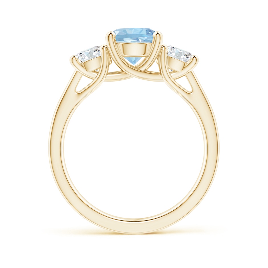 7mm AAA Classic Round Aquamarine and Diamond Three Stone Ring in Yellow Gold side-1