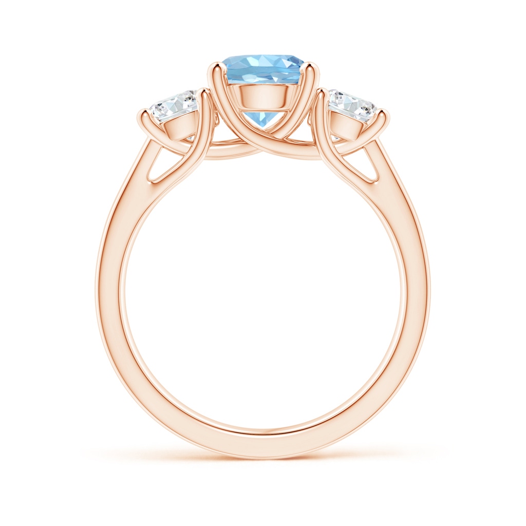 7mm AAAA Classic Round Aquamarine and Diamond Three Stone Ring in Rose Gold Side-1