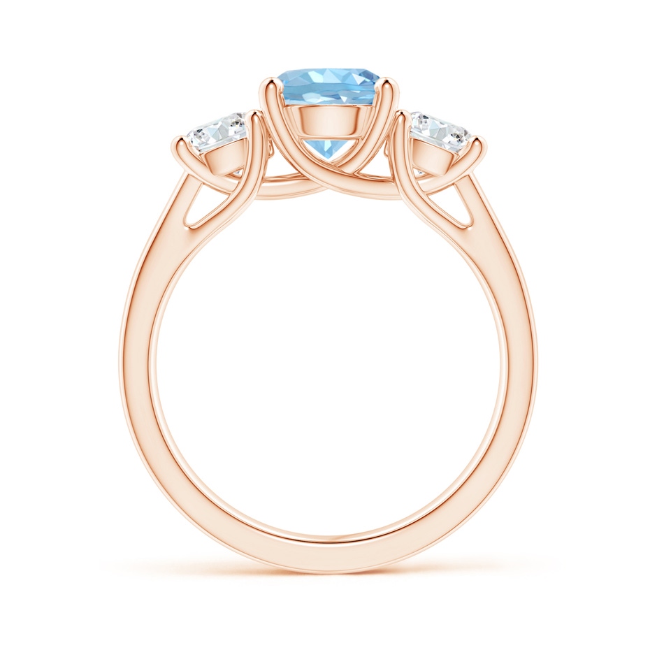 7mm AAAA Classic Round Aquamarine and Diamond Three Stone Ring in Rose Gold side-1