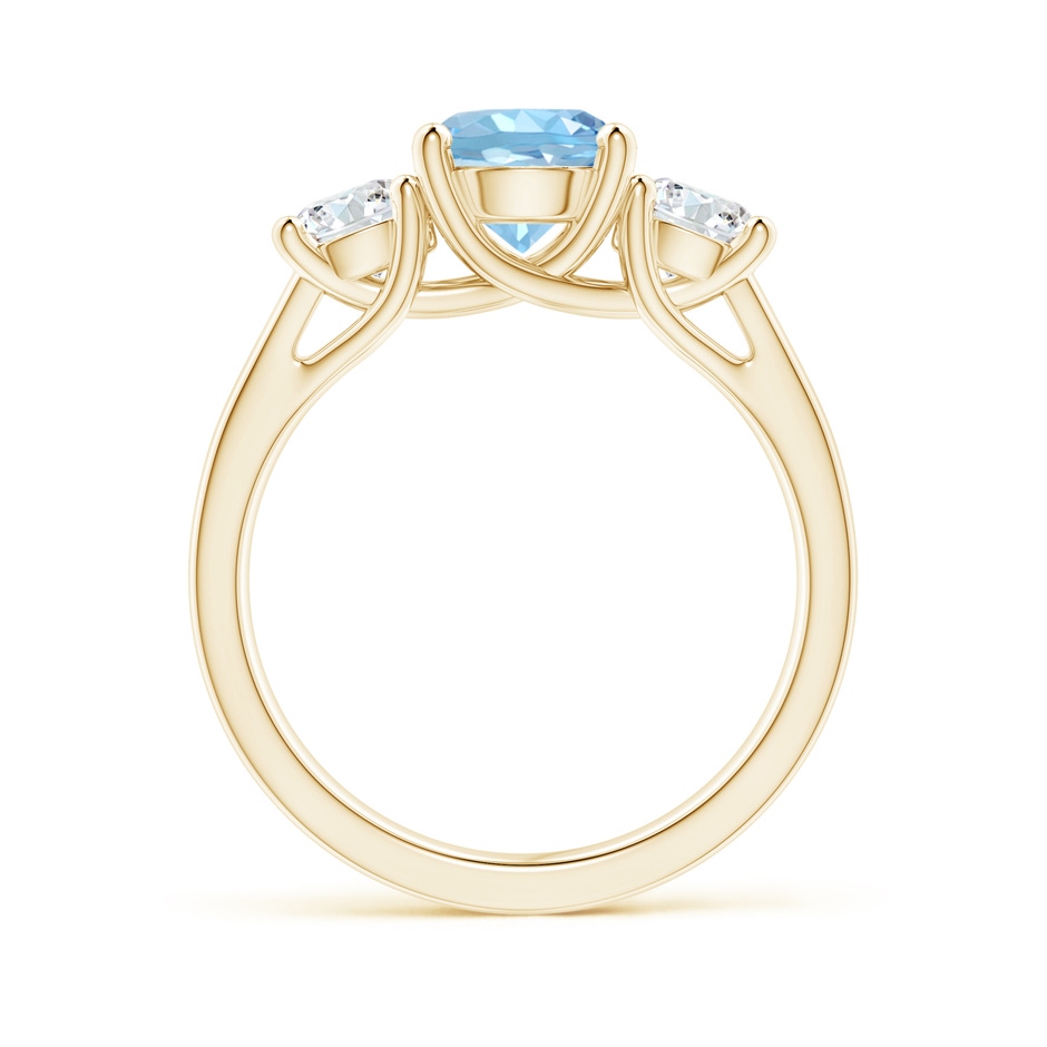 7mm AAAA Classic Round Aquamarine and Diamond Three Stone Ring in Yellow Gold side-1