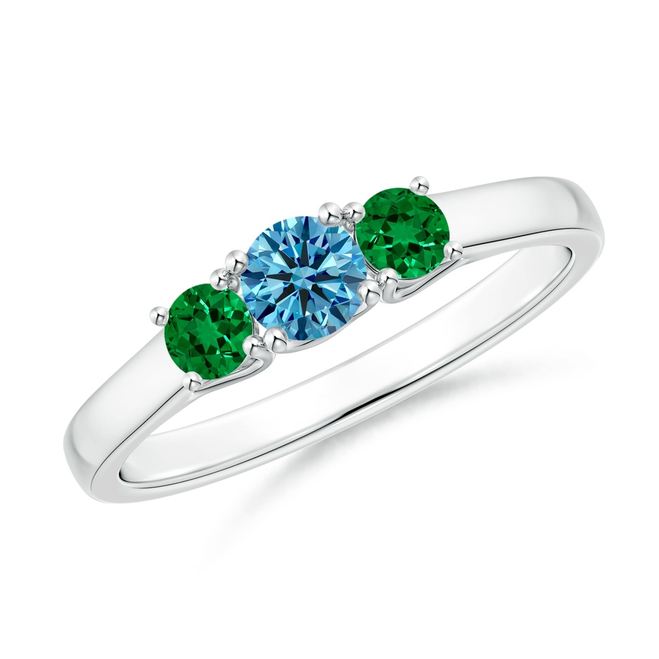 4mm AAAA Classic Round Fancy Intense Blue Diamond Three Stone Ring in P950 Platinum 