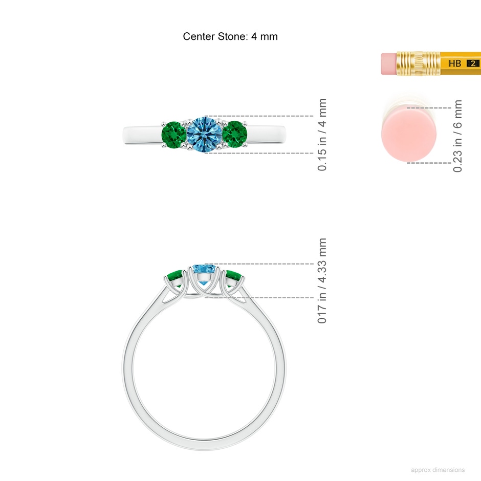 4mm AAAA Classic Round Fancy Intense Blue Diamond Three Stone Ring in P950 Platinum ruler