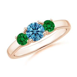 5mm AAAA Classic Round Fancy Intense Blue Diamond Three Stone Ring in 10K Rose Gold