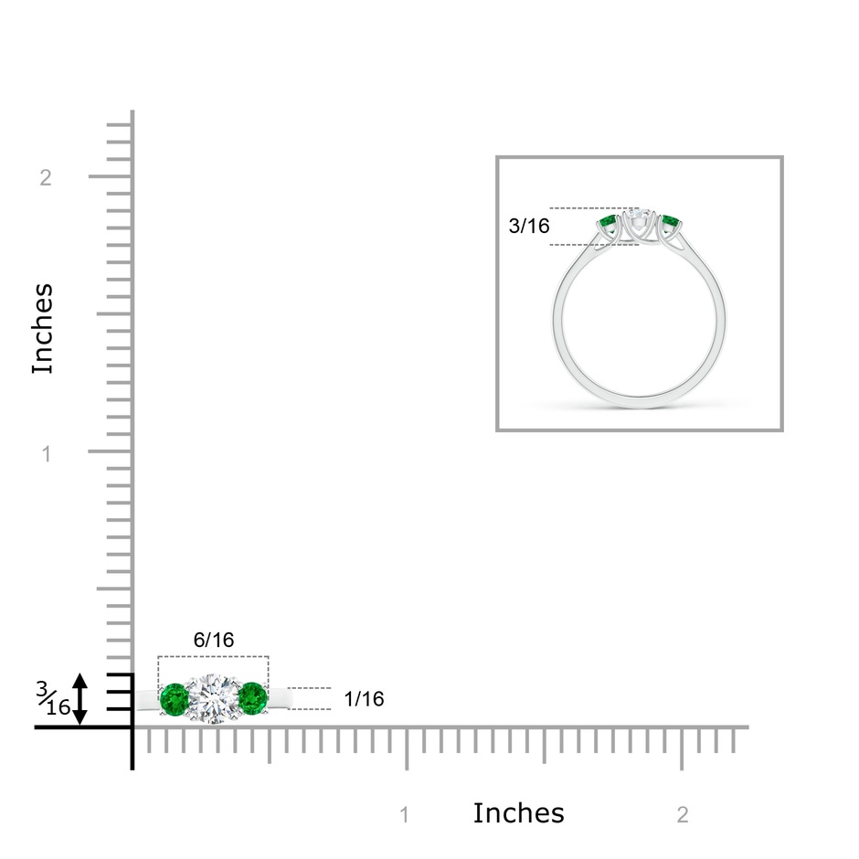 4mm GVS2 Classic Round Diamond and Emerald Three Stone Ring in P950 Platinum ruler