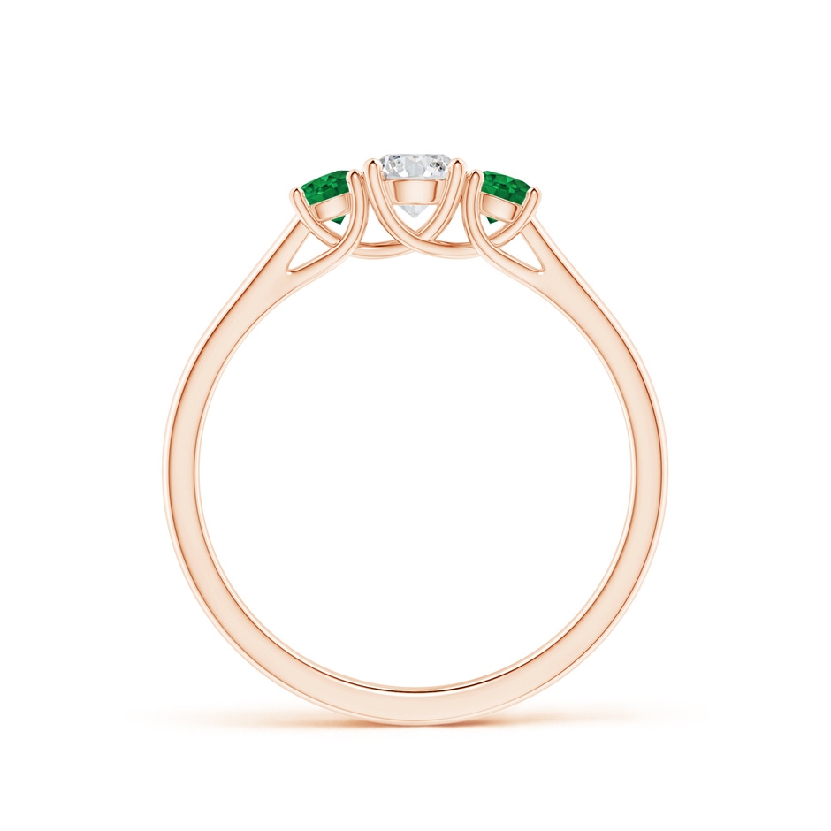 4mm HSI2 Classic Round Diamond and Emerald Three Stone Ring in 9K Rose Gold side 1