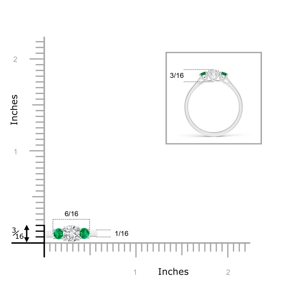 4mm HSI2 Classic Round Diamond and Emerald Three Stone Ring in P950 Platinum ruler