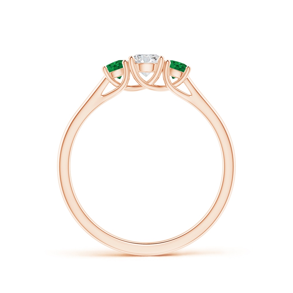 4mm HSI2 Classic Round Diamond and Emerald Three Stone Ring in Rose Gold Side-1