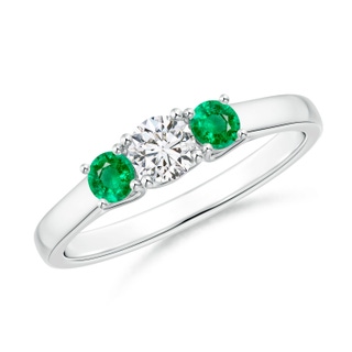 4mm HSI2 Classic Round Diamond and Emerald Three Stone Ring in White Gold