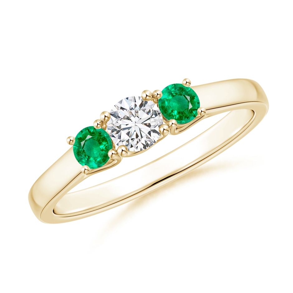 4mm HSI2 Classic Round Diamond and Emerald Three Stone Ring in Yellow Gold 
