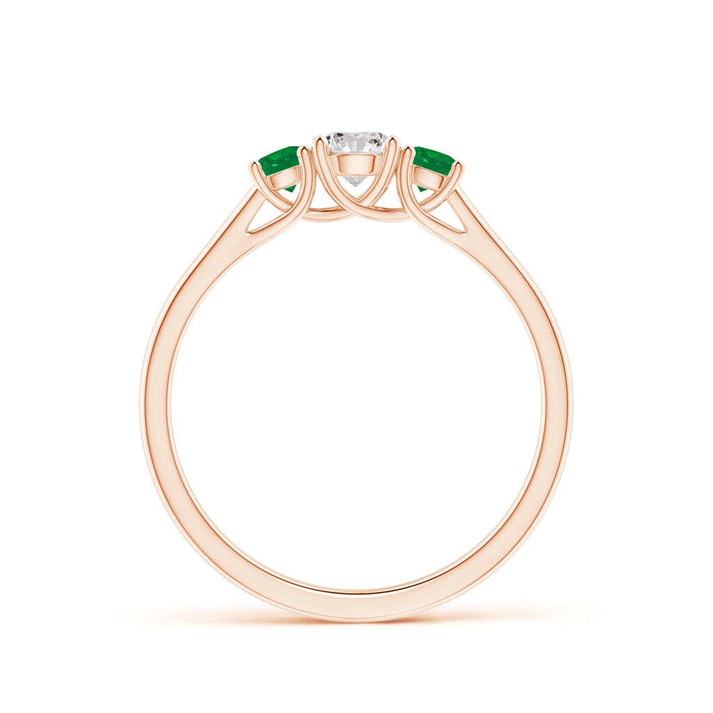 4mm IJI1I2 Classic Round Diamond and Emerald Three Stone Ring in Rose Gold Side-1