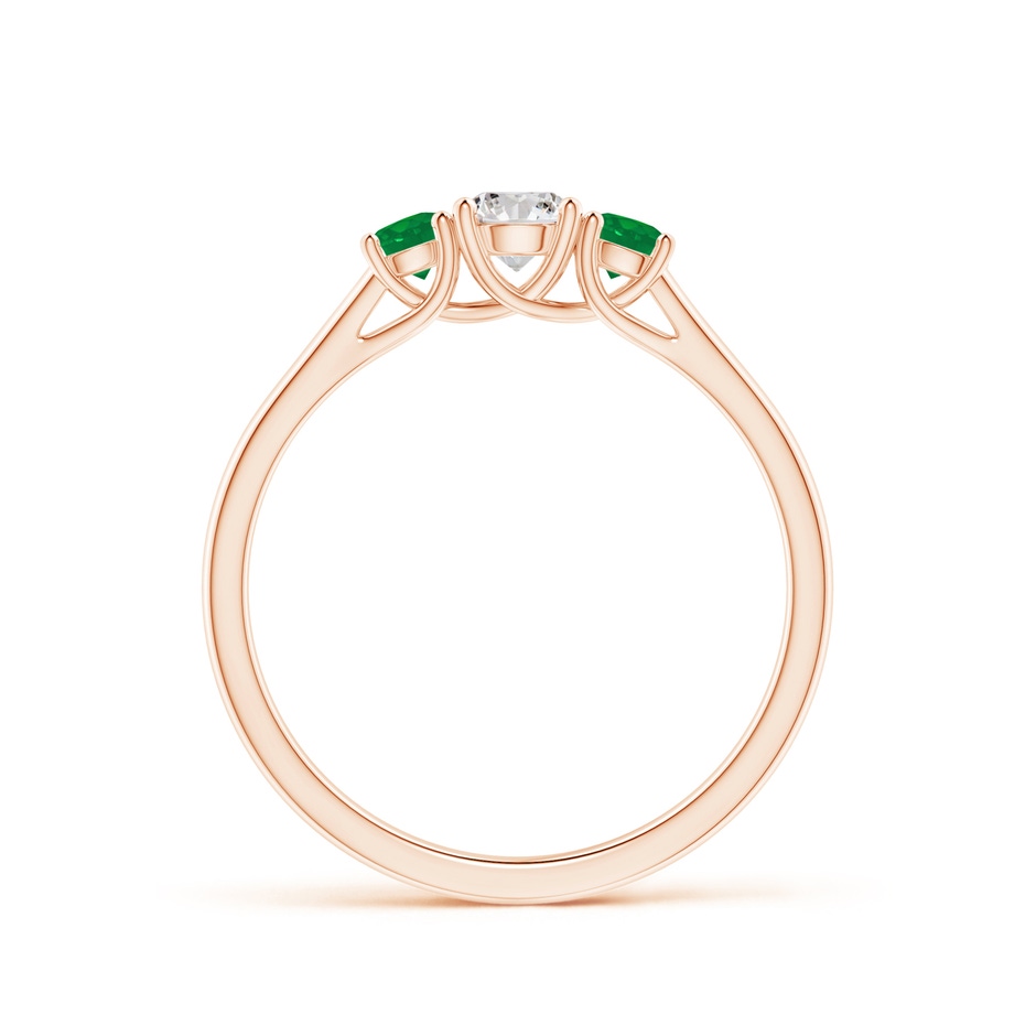 4mm IJI1I2 Classic Round Diamond and Emerald Three Stone Ring in Rose Gold side-1