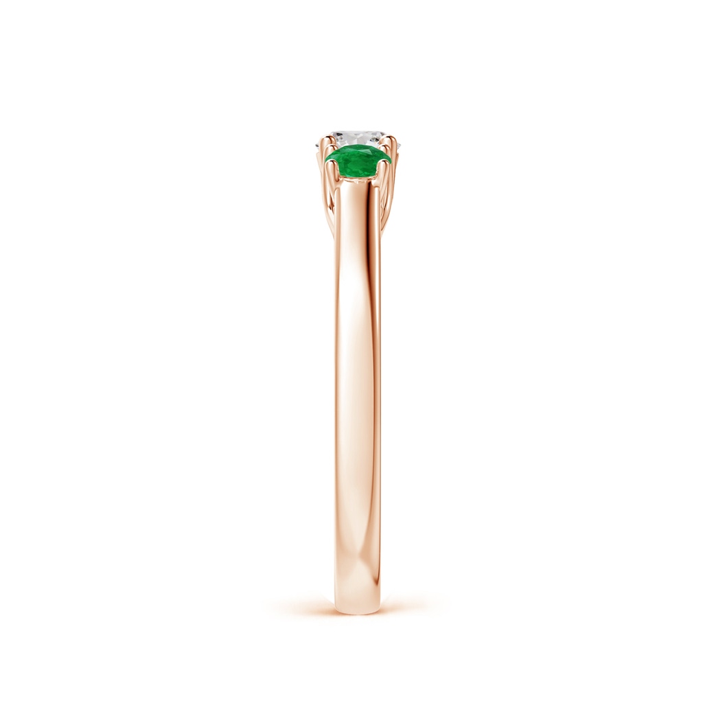 4mm IJI1I2 Classic Round Diamond and Emerald Three Stone Ring in Rose Gold Side-2