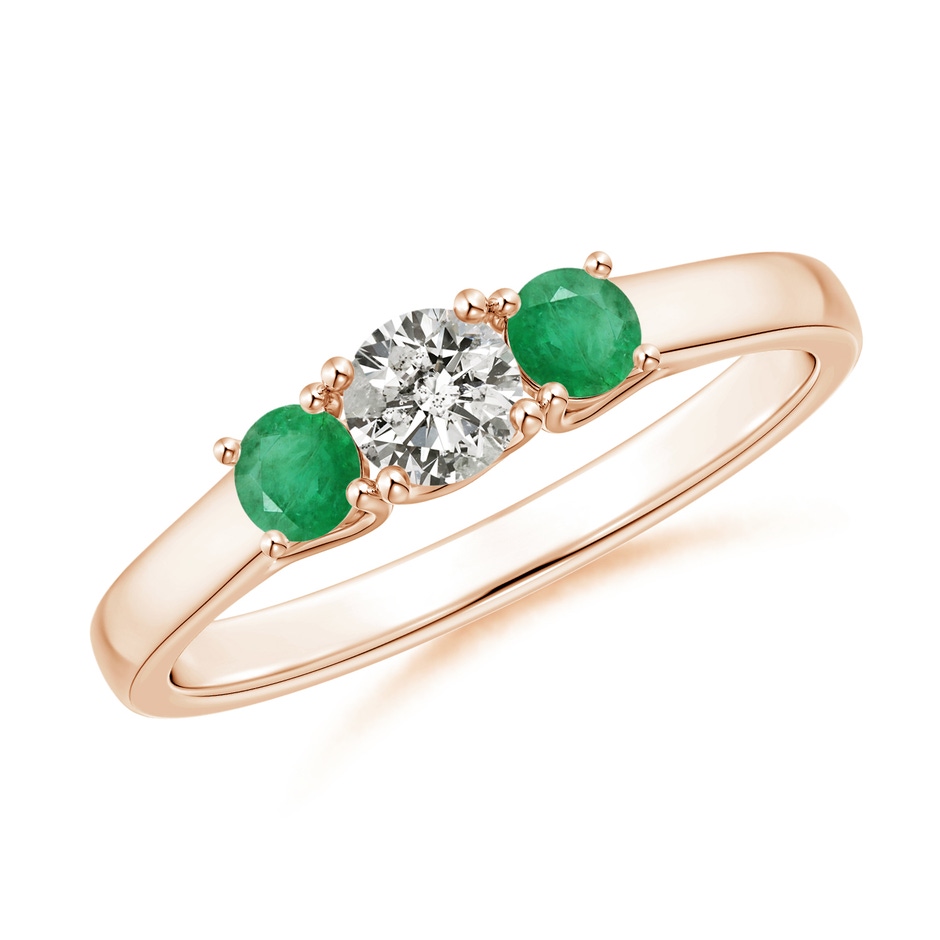 4mm KI3 Classic Round Diamond and Emerald Three Stone Ring in Rose Gold 